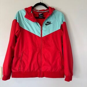 Nike Windrunner Jacket Red Aqua Color Block Hooded Size XL